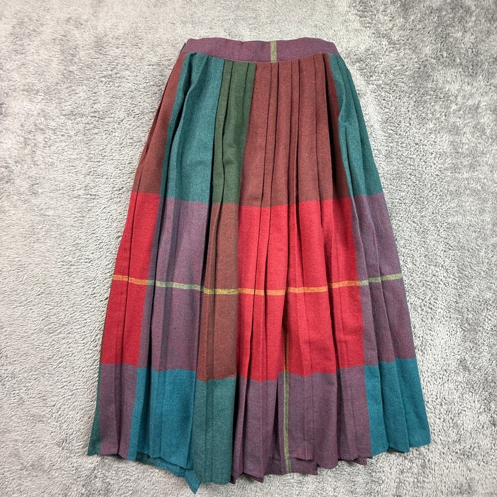Hunters Run Vintage 70s Wool Plaid Pleated Skirt XXS Colorblock Academia Prep